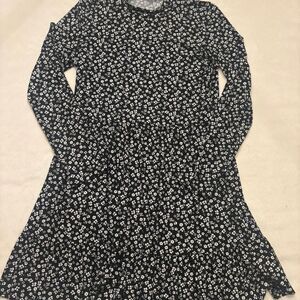 Women’s Black & White Floral Long Sleeve Dress | Classic Print | Size Large